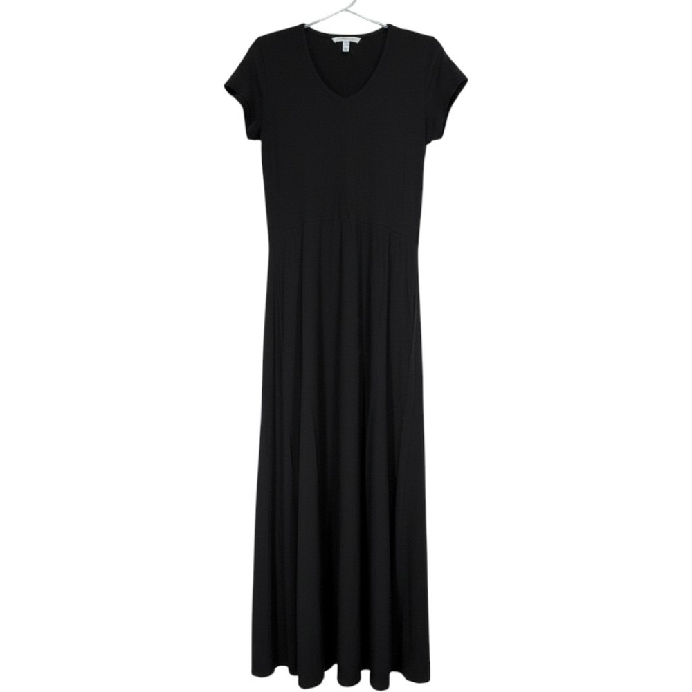 Peruvian Connection Black Pima Cotton Modal V Neck Maxi Dress Pockets Size L